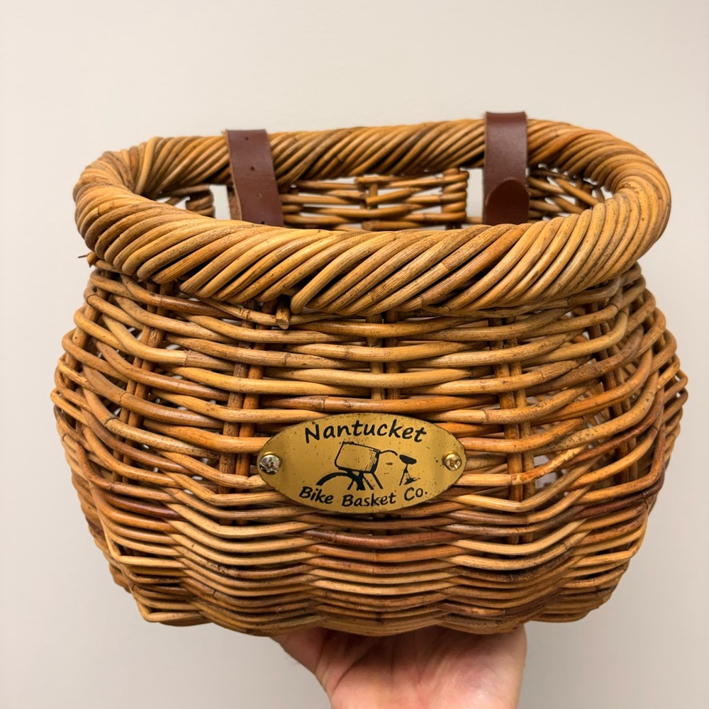 Handcrafted Wicker Basket with Leather Straps
